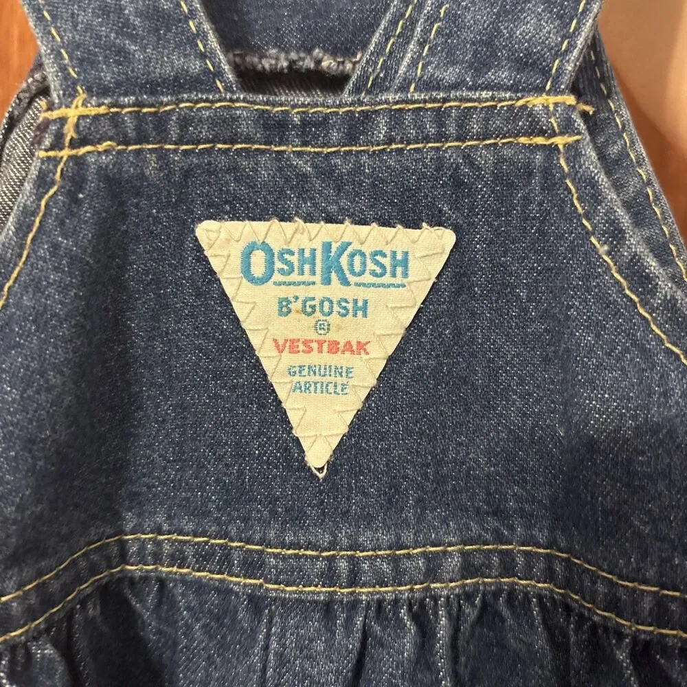 Vintage Girls OshKosh B'Gosh Denim Vestbak Overalls 6-9 M Pleated ~ USA ~ Bubble